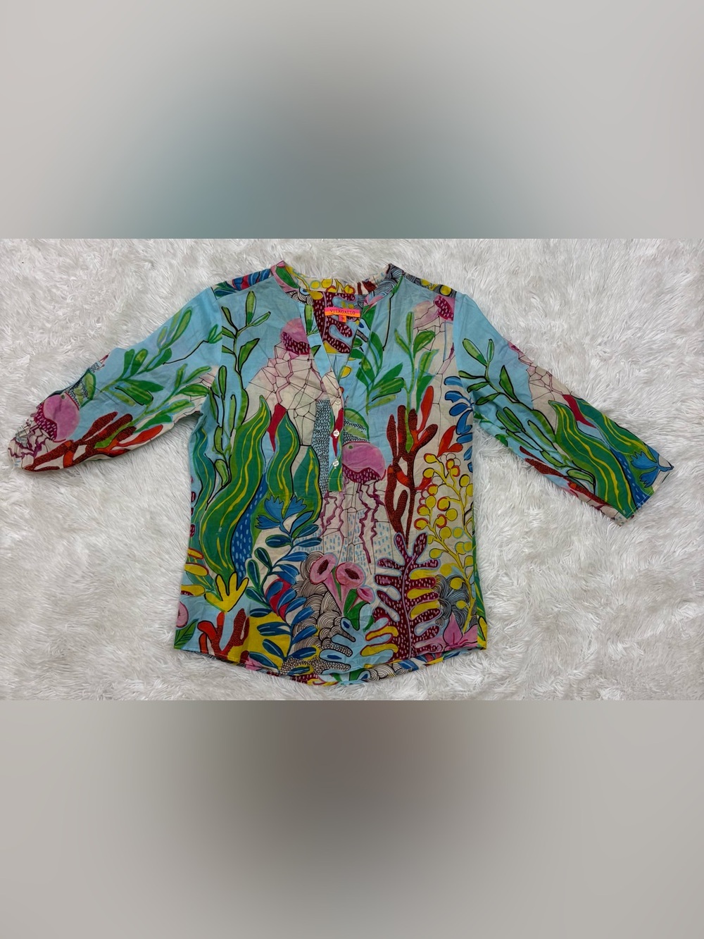 Vilagallo Multicolor Botanical Print V-Neck Blouse